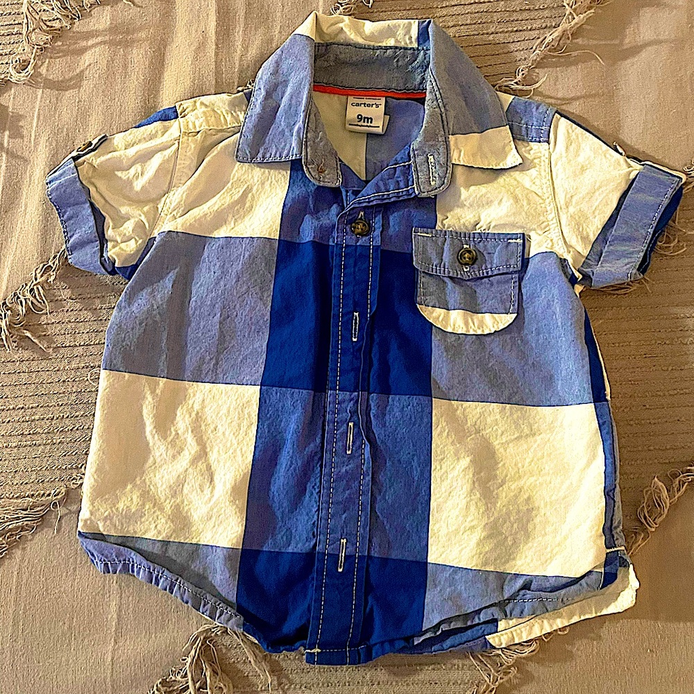 Baby boys blue and white collar shirt